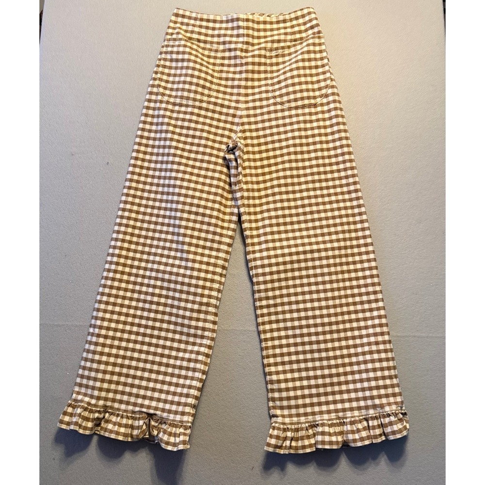 Maeve The Colette Gingham Ruffle Hem Pants Brown Cottagecore Women Size 27